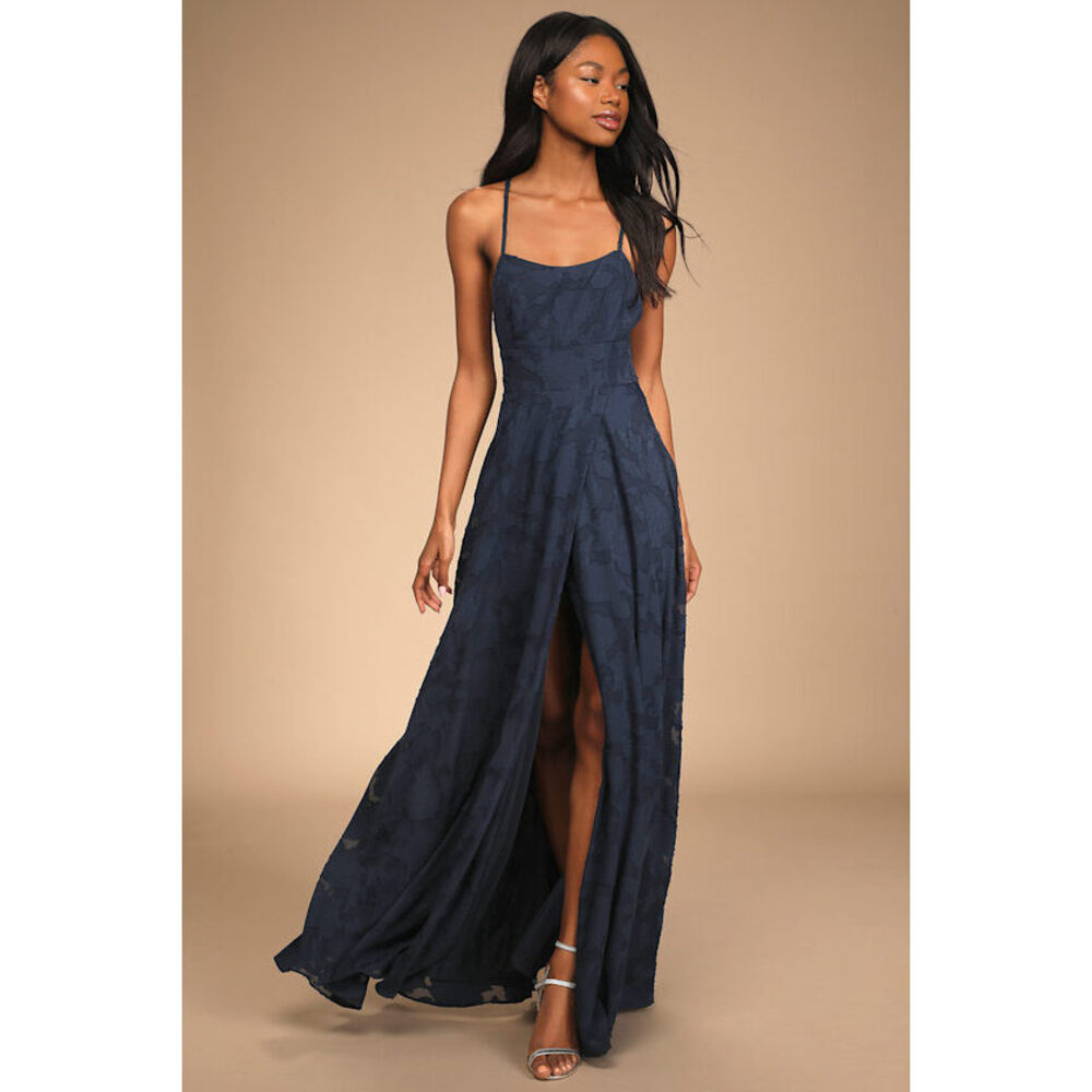 Lulus Let There Be Romance Navy Blue Burnout Floral Maxi Dress - Size XS